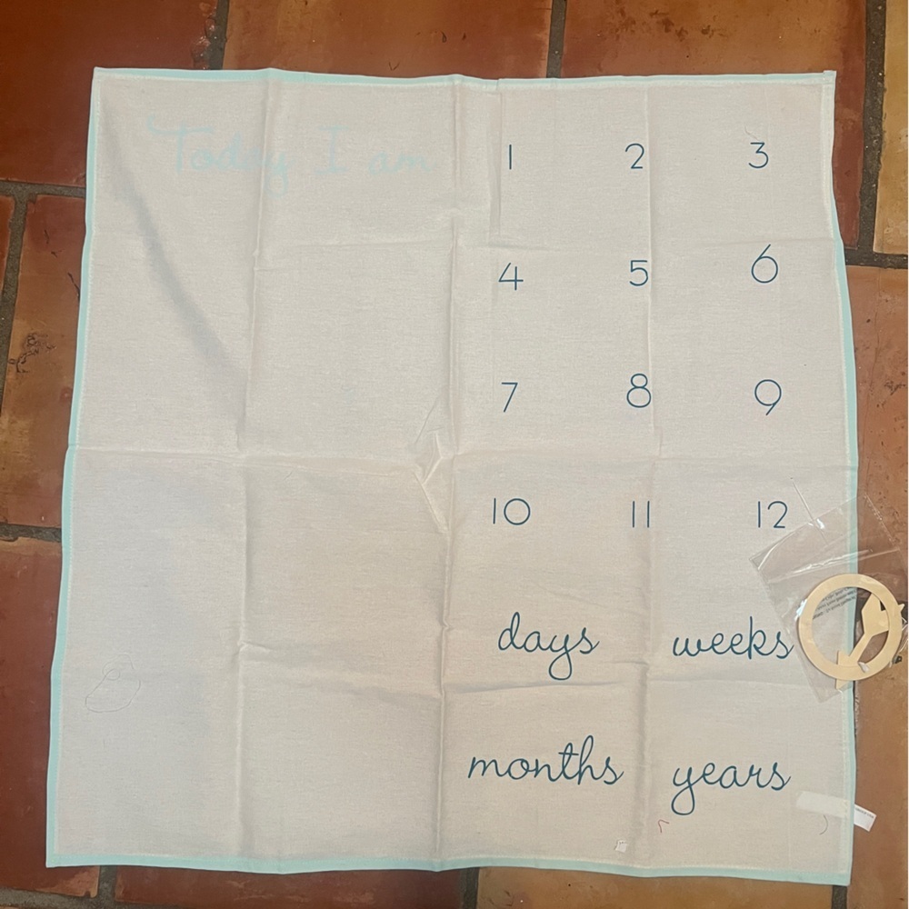 White Baby Milestone Blanket with Wooden Ring
